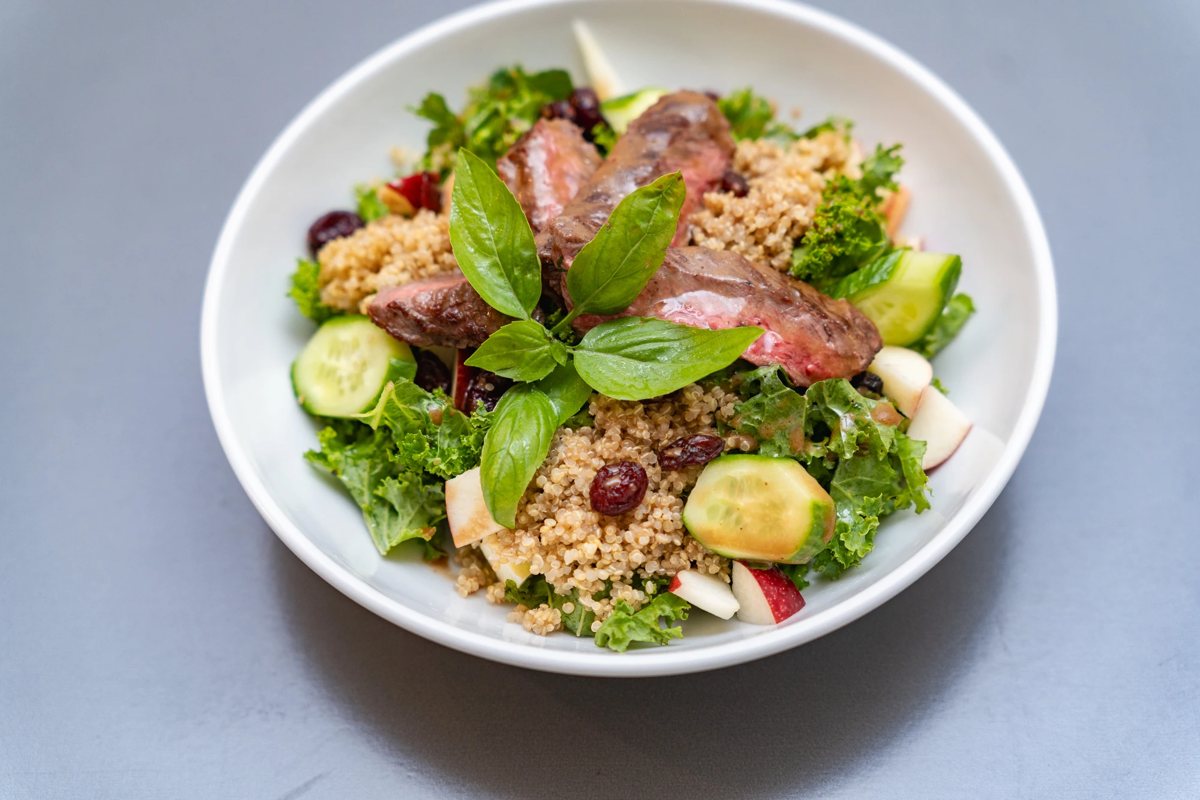 Organic Kale & Quinoa Salad with Skirt Steak — healthy salad catering Chicago